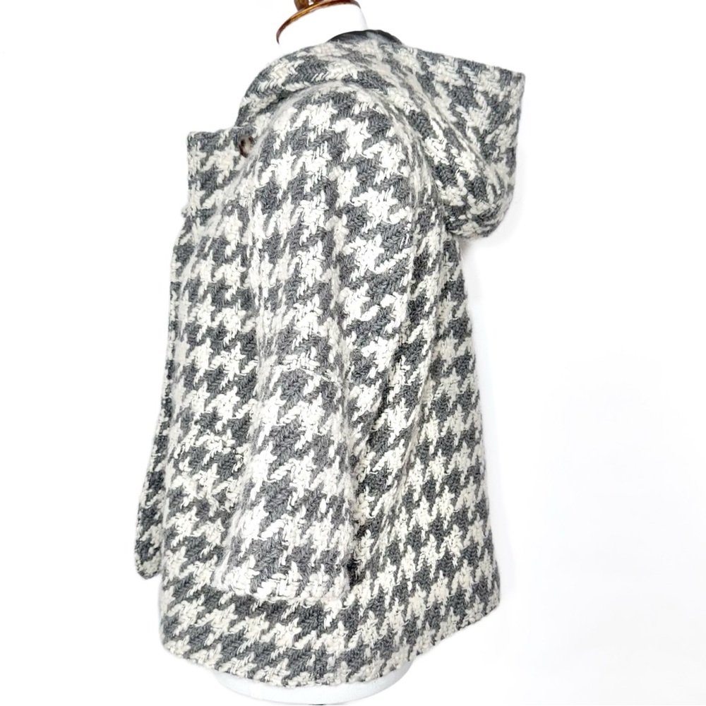 Anthropologie Houndstooth Gray Tweed Crochet 3/4 Sleeve Hooded Peacoat Jacket S - Picture 6 of 14